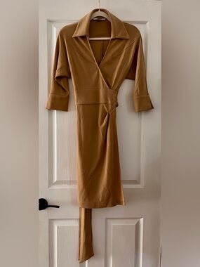 Diane Von Furstenberg Camel Wrap-Style Midi Dress 100% Wool